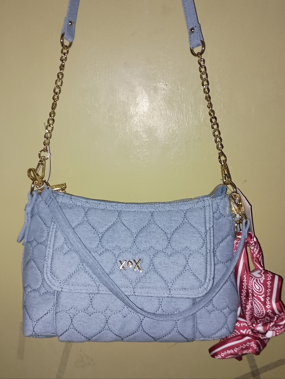 Betsy Johnson Handbag/Crossbody Purse NWT Light Blue Jean W/ Red Satin Bandana